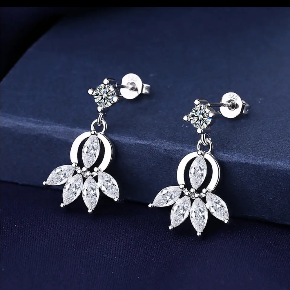 Sterling Silver Floral Cubic Zirconia Earrings
